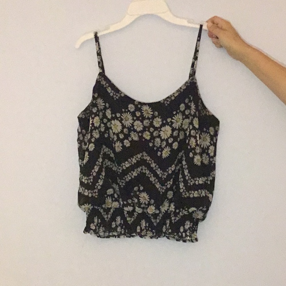 Black floral crop top